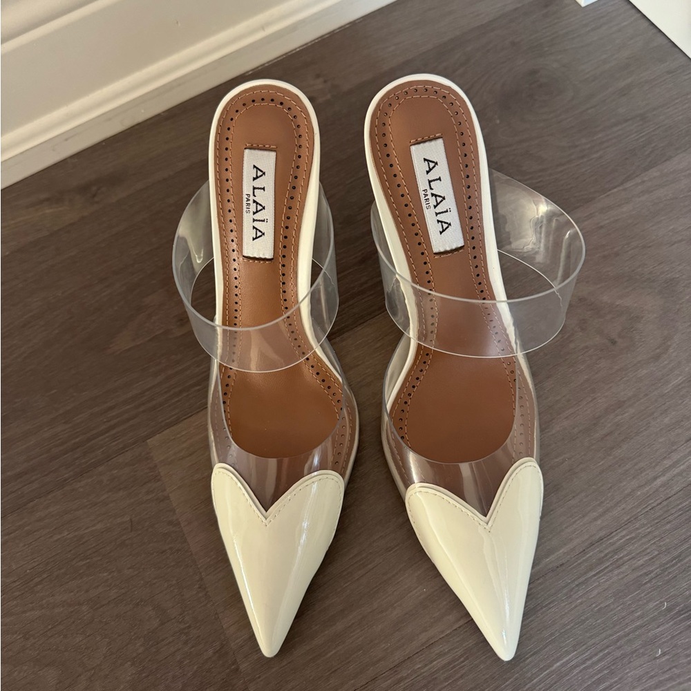 Ivory Pointed PVC Strap Heels